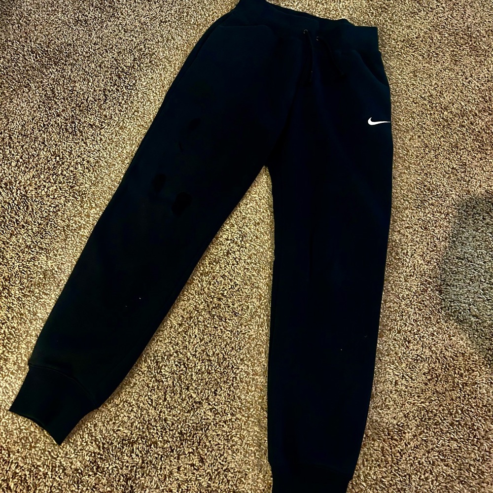 Nike womens Black Jogger Sweatpants with White Swoosh